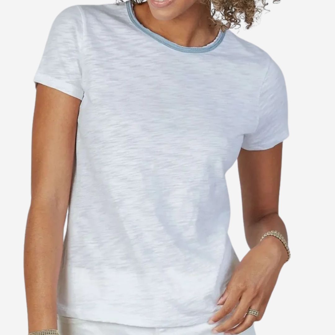 Erin Gray Short Sleeve Rebel Tee, COLOR: White w/ Dusty Blue, SIZE: Small