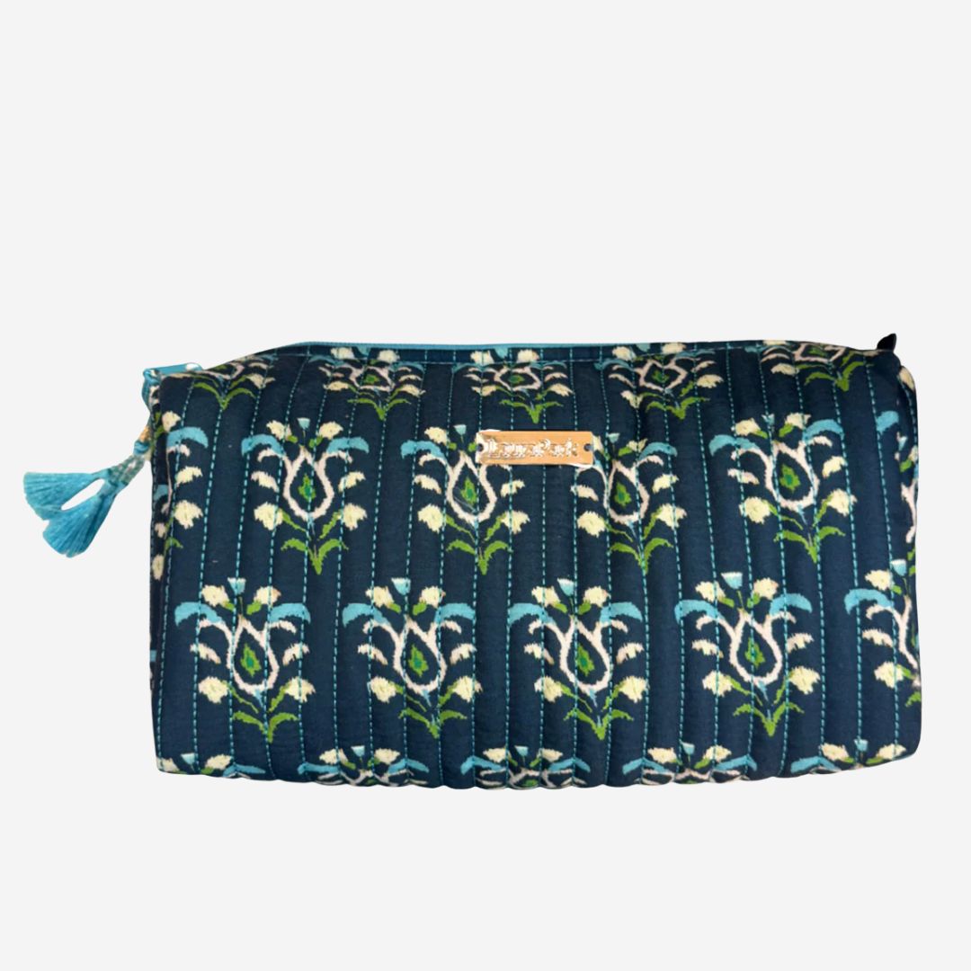 Laura Park Large Cosmetic Bag, PATTERN: Rosemary Indigo