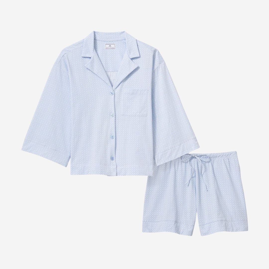 Petite Plume Olivia Lightweight Pima Short Set, COLOR: Periwinkle Geo, SIZE: X-Small