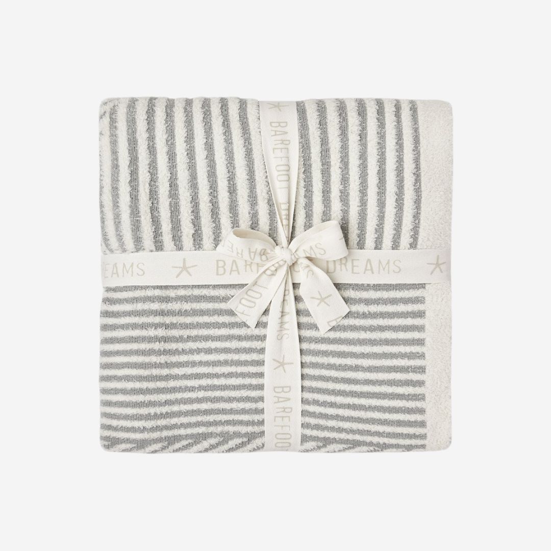 Barefoot Dreams CozyChic Cotton Linea Mixed Stripe Throw, COLOR: Cream/Moonwater
