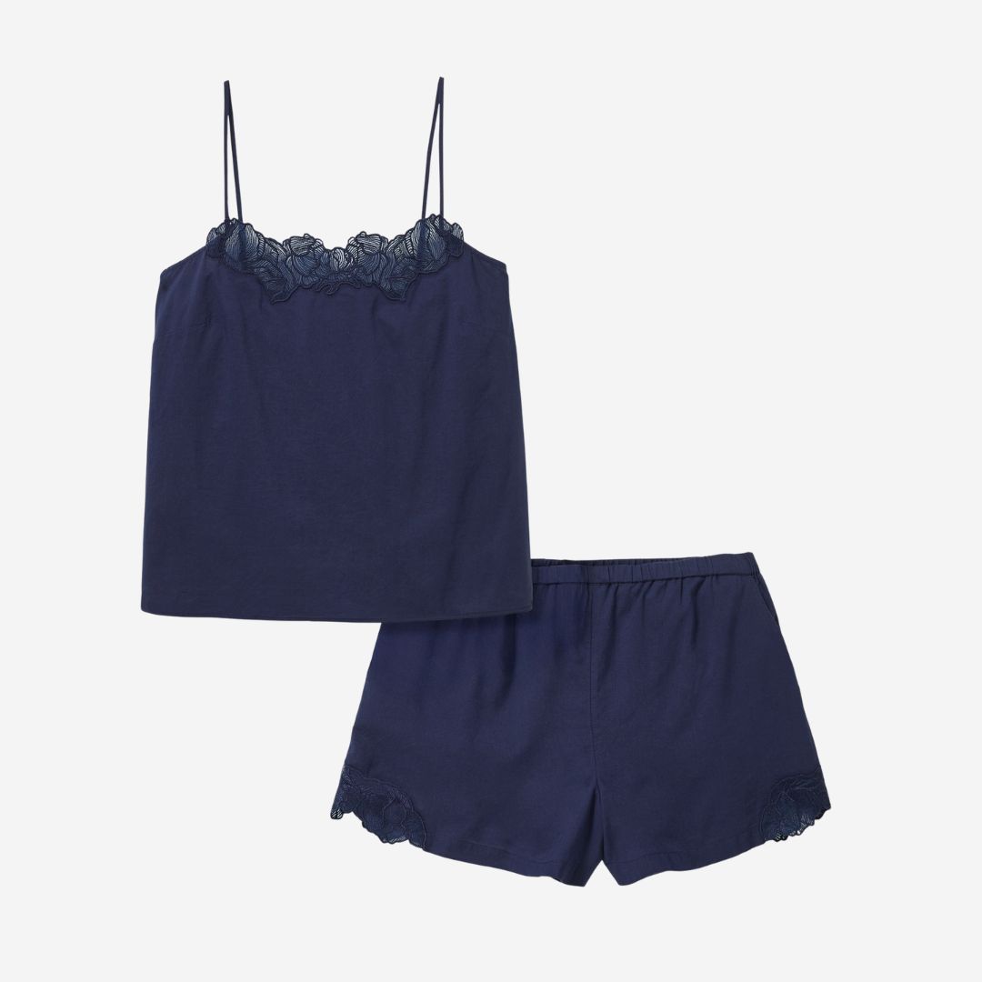 Petite Plume Voile Fleur Cami Short Set, COLOR: Navy, SIZE: Small