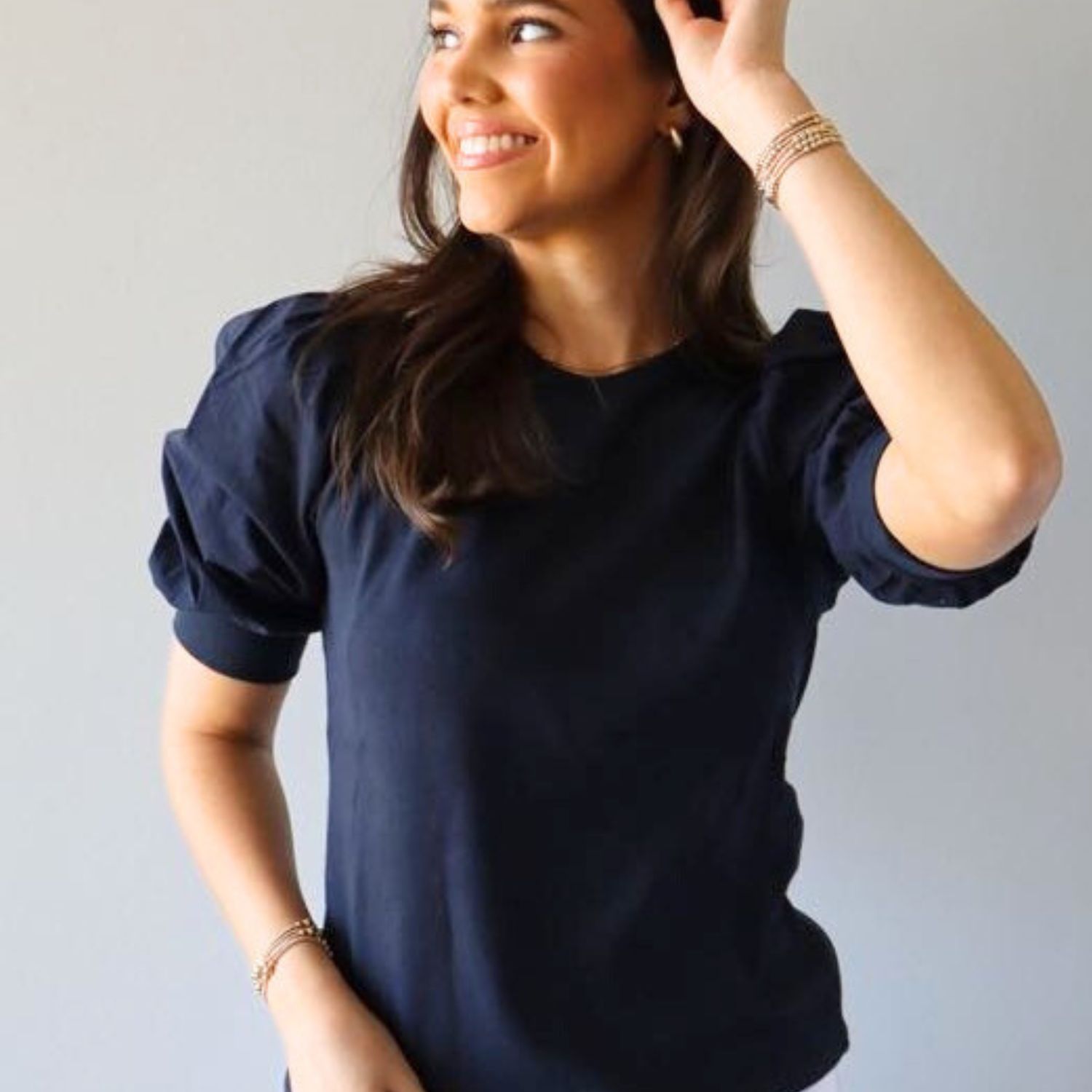 Erin Gray Audrey Puff Sleeve Crewneck, COLOR: Navy, SIZE: Small