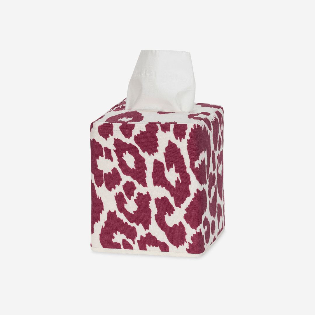 Matouk Iconic Leopard Tissue Box Cover, COLOR: Crimson