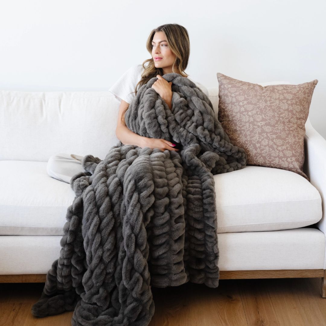 Saranoni Faux Fur Throw Blanket, COLOR: Cobblestone