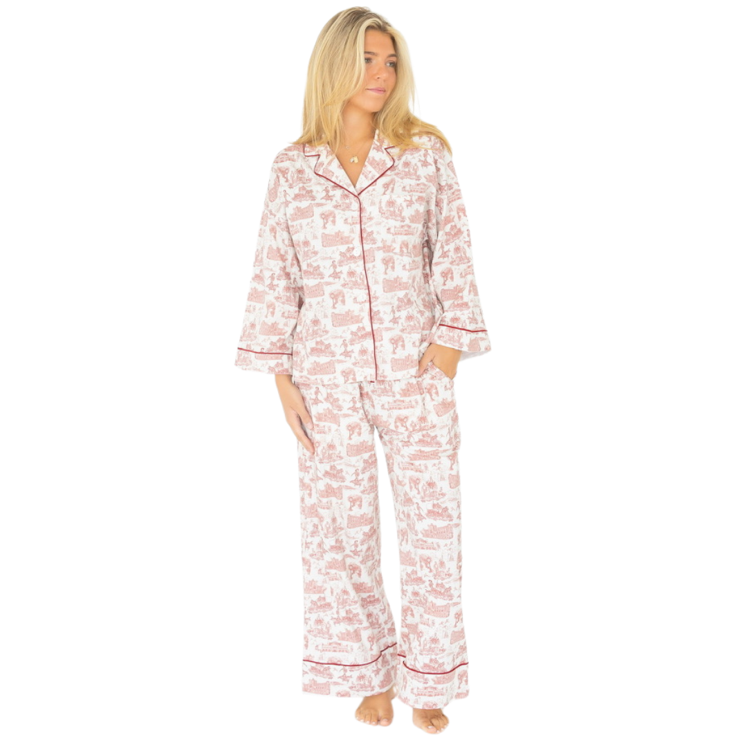 Eleanor Dayne Sunday Morning Pajama Pant Set, COLOR: Crimson, SIZE: Small