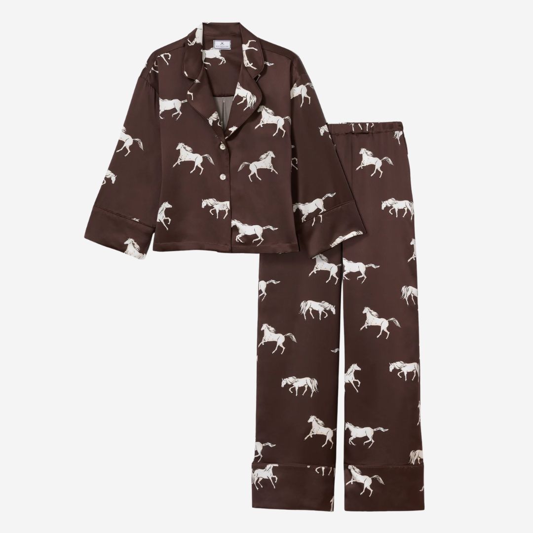Petite Plume Silk Celine Pajama Set, PATTERN: Highgrove Equestrian, SIZE: Small