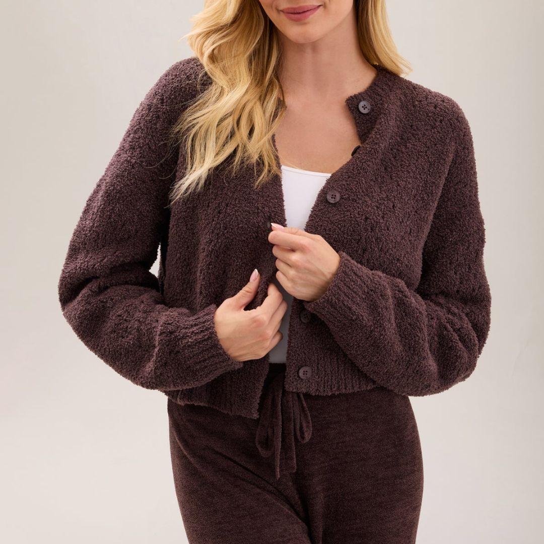 Barefoot Dreams Pointelle Cropped Cardi, COLOR: Umber, SIZE: Small