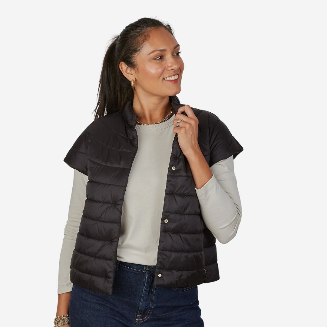 Erin Gray Caroline Cap Sleeve Vest, COLOR: Black, SIZE: Small
