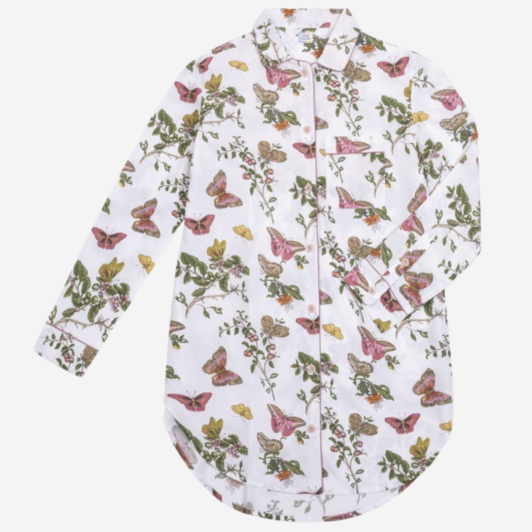 Matouk Luca Sleep Shirt, PATTERN: Baudin Butterfly Pink, SIZE: Extra Large