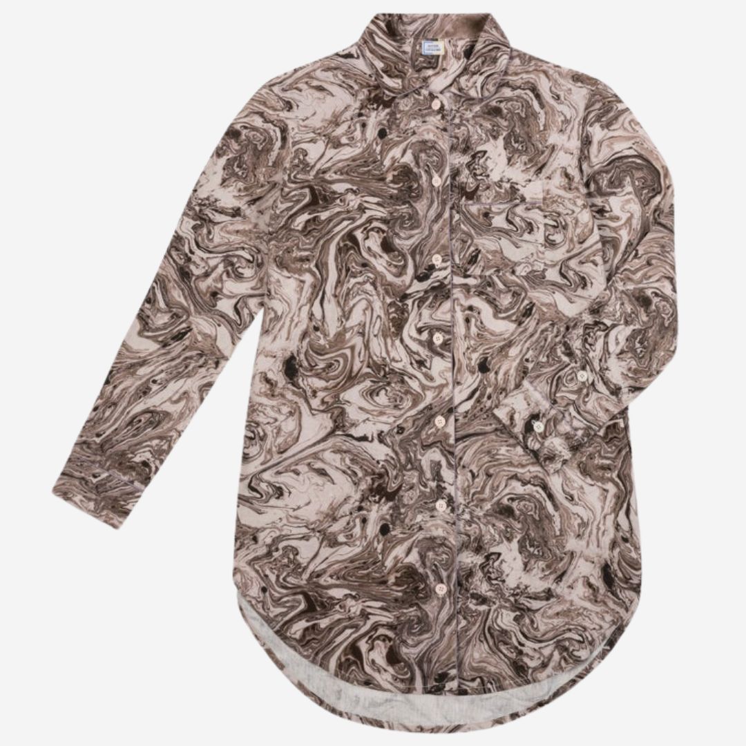 Matouk Valentina Linen Sleep Shirt, PATTERN: Balthazar Topaz, SIZE: Extra Large