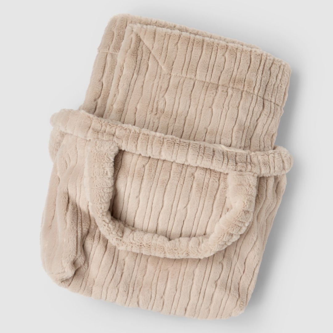 Barefoot Dreams Dream Channel Faux Fur Blanket + Bag Set, COLOR: Sandstone