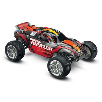 TRX-44096-3-RED Traxxas Nitro Rustler®: 1/10-Scale Nitro-Powered 2WD Stadium Truck with TQi Traxxas Link™ Enabled 2.4GHz Radio System &amp; Traxxas Stability Management (TSM)®