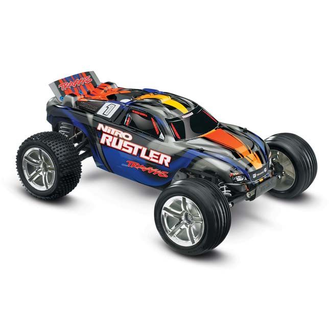 TRX-44096-3-BLUE Traxxas Nitro Rustler®: 1/10-Scale Nitro-Powered 2WD Stadium Truck with TQi Traxxas Link™ Enabled 2.4GHz Radio System &amp; Traxxas Stability Management (TSM)®