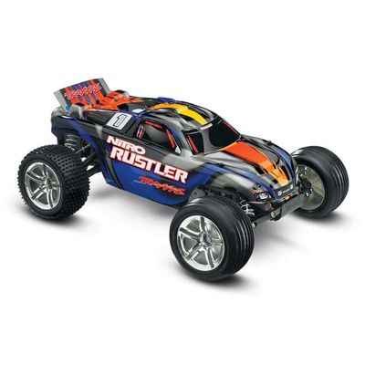 TRX-44096-3-BLUE Traxxas Nitro Rustler®: 1/10-Scale Nitro-Powered 2WD Stadium Truck with TQi Traxxas Link™ Enabled 2.4GHz Radio System &amp; Traxxas Stability Management (TSM)®