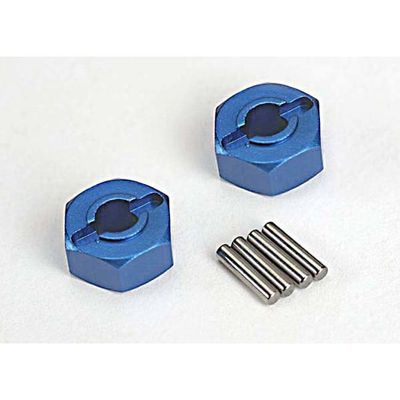 TRX-1654X Traxxas 12 mm wheel hex hubs, (blue-anodized, lightweight aluminum) (2)/ axle pins(4)