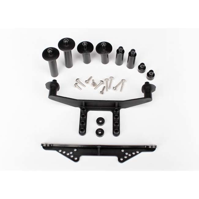 TRX-1914R Traxxas Body mount, front &amp; rear (black)/ body posts, 52mm (2), 38mm (2), 25mm (2), 6.5mm (2)/ body post extensions (4)/ hardware
