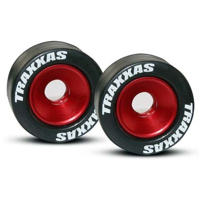 TRX-5186 Traxxas Wheels, aluminum (red-anodized) (2)/ 5x8mm ball bearings (4)/ axles (2)/ rubber tires (2)