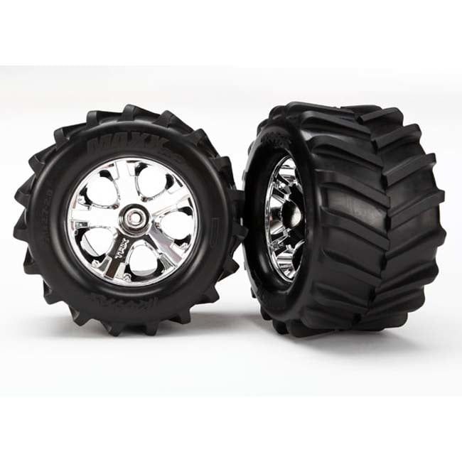 TRX-6771 Traxxas Tires and wheels, assembled, glued 2.8&#39; (All-Star chrome wheels, Maxx® tires, foam inserts) (2)