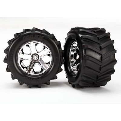 TRX-6771 Traxxas Tires and wheels, assembled, glued 2.8&#39; (All-Star chrome wheels, Maxx® tires, foam inserts) (2)