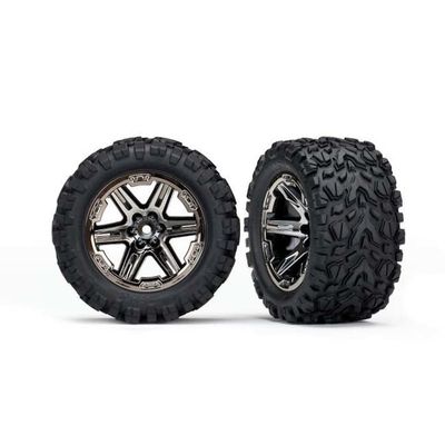 TRX-6773X Traxxas Tires &amp; wheels, assembled, glued (2.8) (RXT black chrome wheels, Talon Extreme tires, foam inserts) (2) (TSM rated)