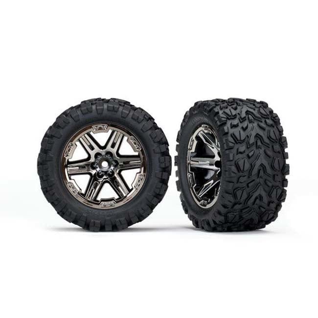 TRX-6774X Traxxas Tires &amp; wheels, assembled, glued (2.8) (RXT black chrome wheels, Talon Extreme tires, foam inserts) (2WD electric rear) (2) (TSM rated)
