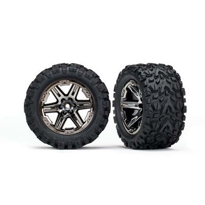 TRX-6774X Traxxas Tires &amp; wheels, assembled, glued (2.8) (RXT black chrome wheels, Talon Extreme tires, foam inserts) (2WD electric rear) (2) (TSM rated)