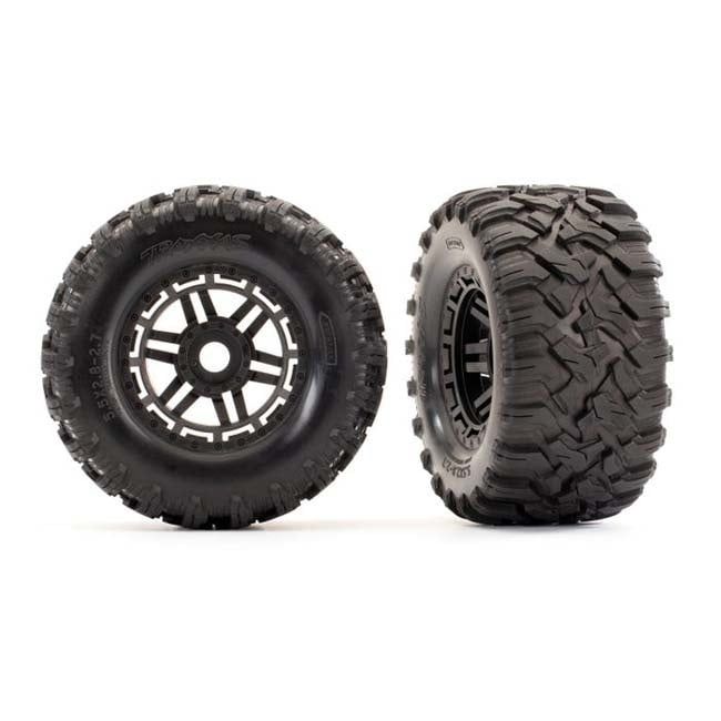 TRX-8972 Tires &amp; wheels, assembled, glued (black wheels, Maxx All-Terrain tires, foam inserts) (2) (17mm splined) (TSM rated)
