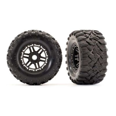 TRX-8972 Tires &amp; wheels, assembled, glued (black wheels, Maxx All-Terrain tires, foam inserts) (2) (17mm splined) (TSM rated)