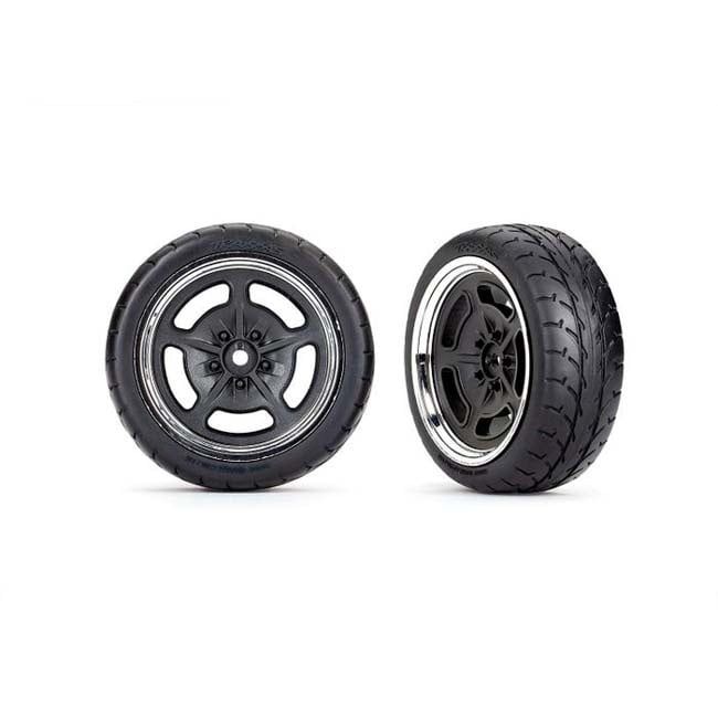 TRX-9372 Traxxas Tires and wheels, assembled, glued (black with chrome wheels, 2.1&quot; Response tires) (front) (2)