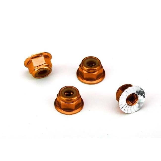 TRX-1747T Traxxas Nuts, aluminum, flanged, serrated (4mm) (orange-anodized) (4)