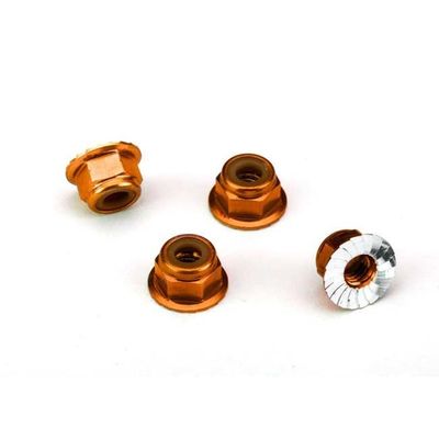 TRX-1747T Traxxas Nuts, aluminum, flanged, serrated (4mm) (orange-anodized) (4)