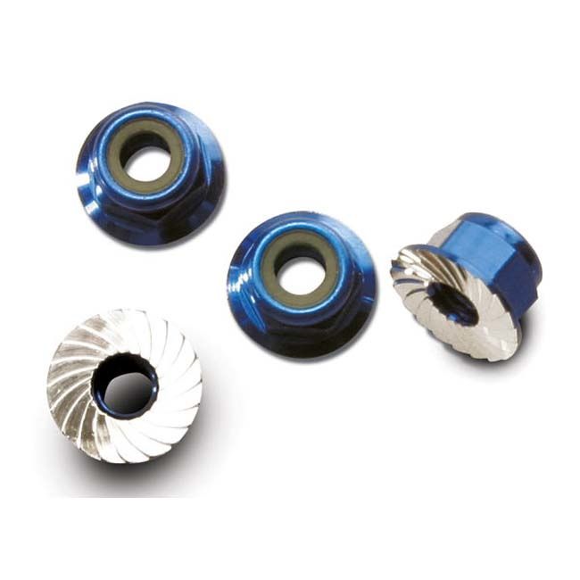 TRX-1747R Traxxas Aluminum Flanged Serrated Nuts 4 mm Blue-Anodized (4)