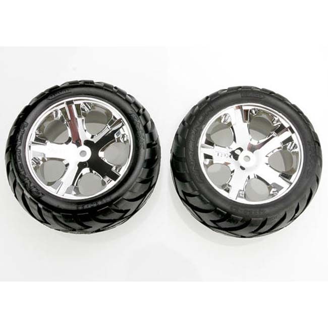 TRX-3773 Traxxas Anaconda Tires &amp; 2.8" All-Star Chrome Wheels, Assembled (2WD Rear) (2)