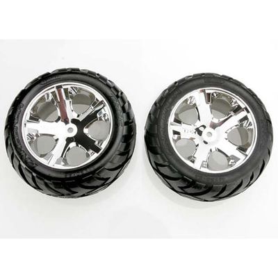TRX-3773 Traxxas Anaconda Tires &amp; 2.8" All-Star Chrome Wheels, Assembled (2WD Rear) (2)
