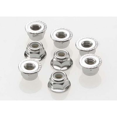 TRX-3647 Traxxas Nuts, 4 mm Flanged Nylon Locking, Steel, Serrated (8)