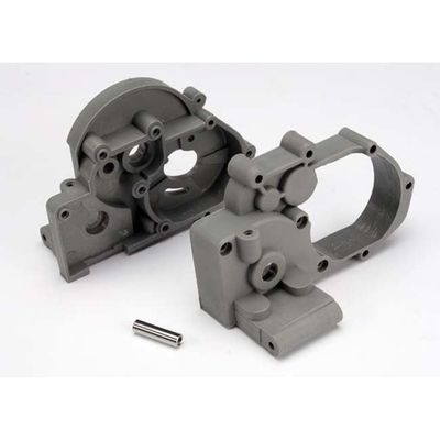 TRX-3691A Traxxas Gearbox Halves, Left &amp; Right, Gray, with Idler Gear Shaft