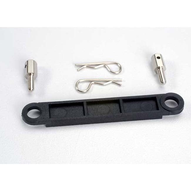 TRX-3727 Traxxas Battery Hold-Down Plate, Black with Metal Posts (2) and Clips (2)