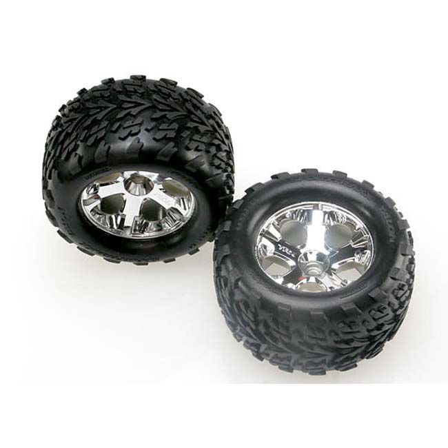 TRX-4171 Traxxas Tires &amp; Wheels, Assembled, Glued 2.8" (All-Star Chrome / Talon Tires / Foam Inserts) (Nitro Stampede Front) (2) (Legacy)