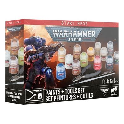 GWS-60-12 Games Workshop Warhammer 40,000 Paints + Tools Set, 13 Paints with Clippers & Scraper