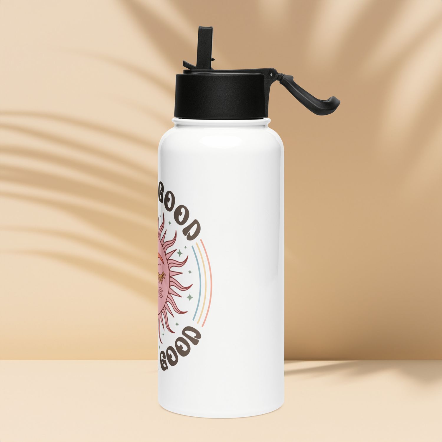 “Be The Good” Water Bottle - Wide Mouth Stainless Steel &amp; Vacuum Insulated Bottle, New Straw Lid with Wide Handle, White &amp; Pink 32 oz
