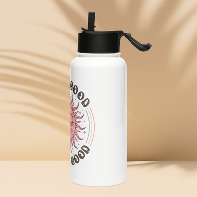 “Be The Good” Water Bottle - Wide Mouth Stainless Steel &amp; Vacuum Insulated Bottle, New Straw Lid with Wide Handle, White &amp; Pink 32 oz