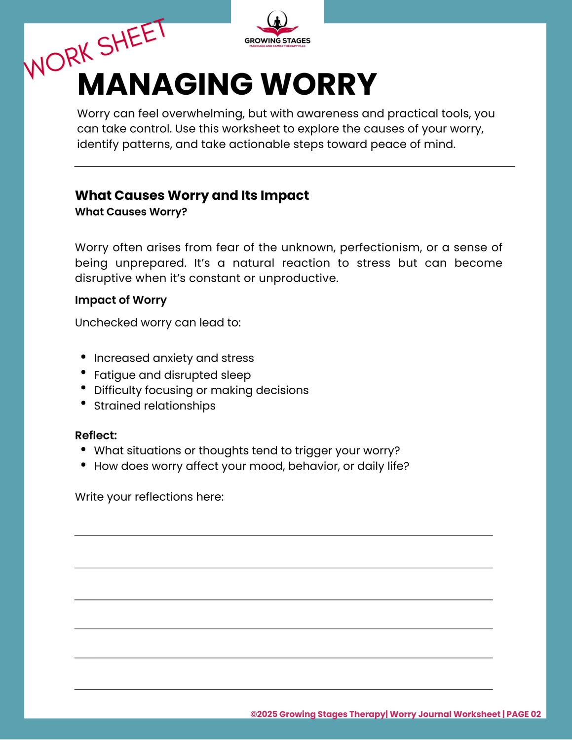 The Worry Relief Worksheet for Clarity and Calm (Digital PDF)