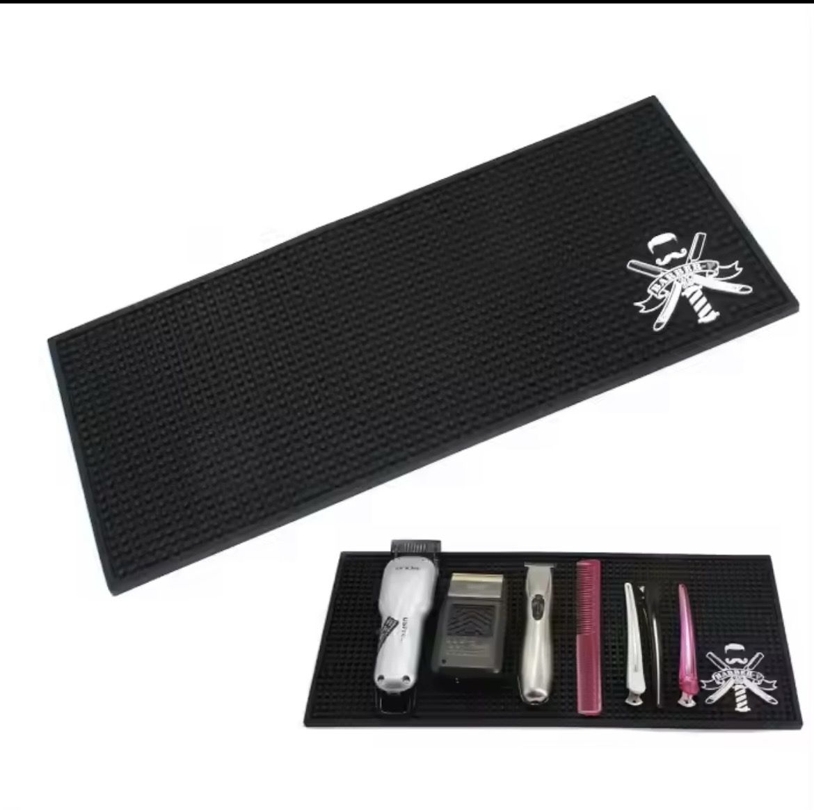 Mat - Large Silicone Heat Resistant - White Barbershop Print