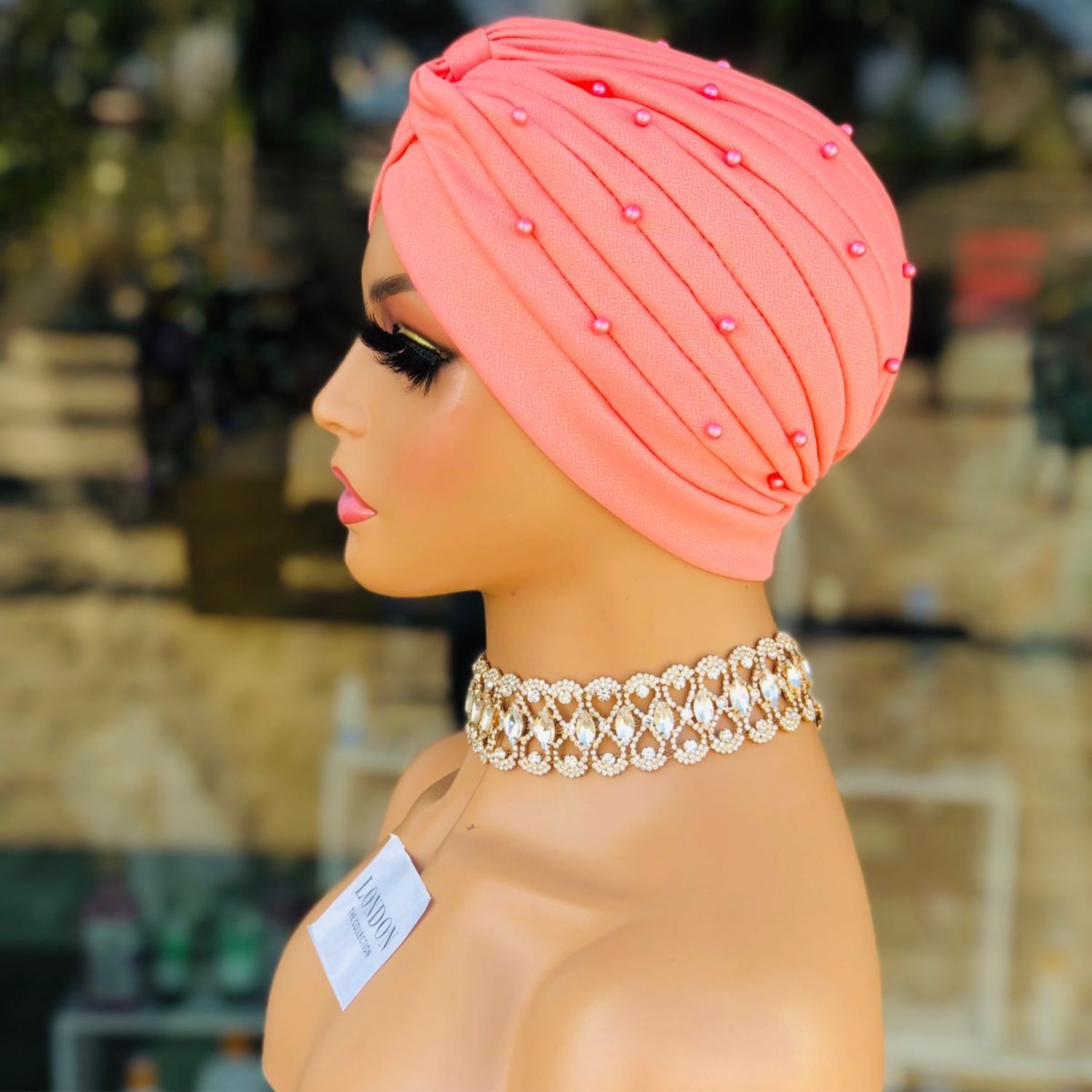 Turban Hat w/Pearls - Blush