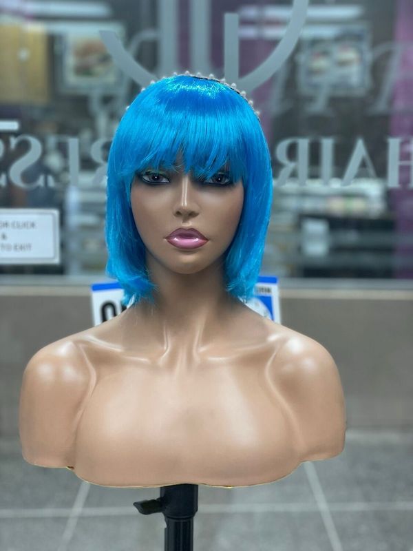 Straight - Synthetic Wig - Bob w/Bang - Blue (S)