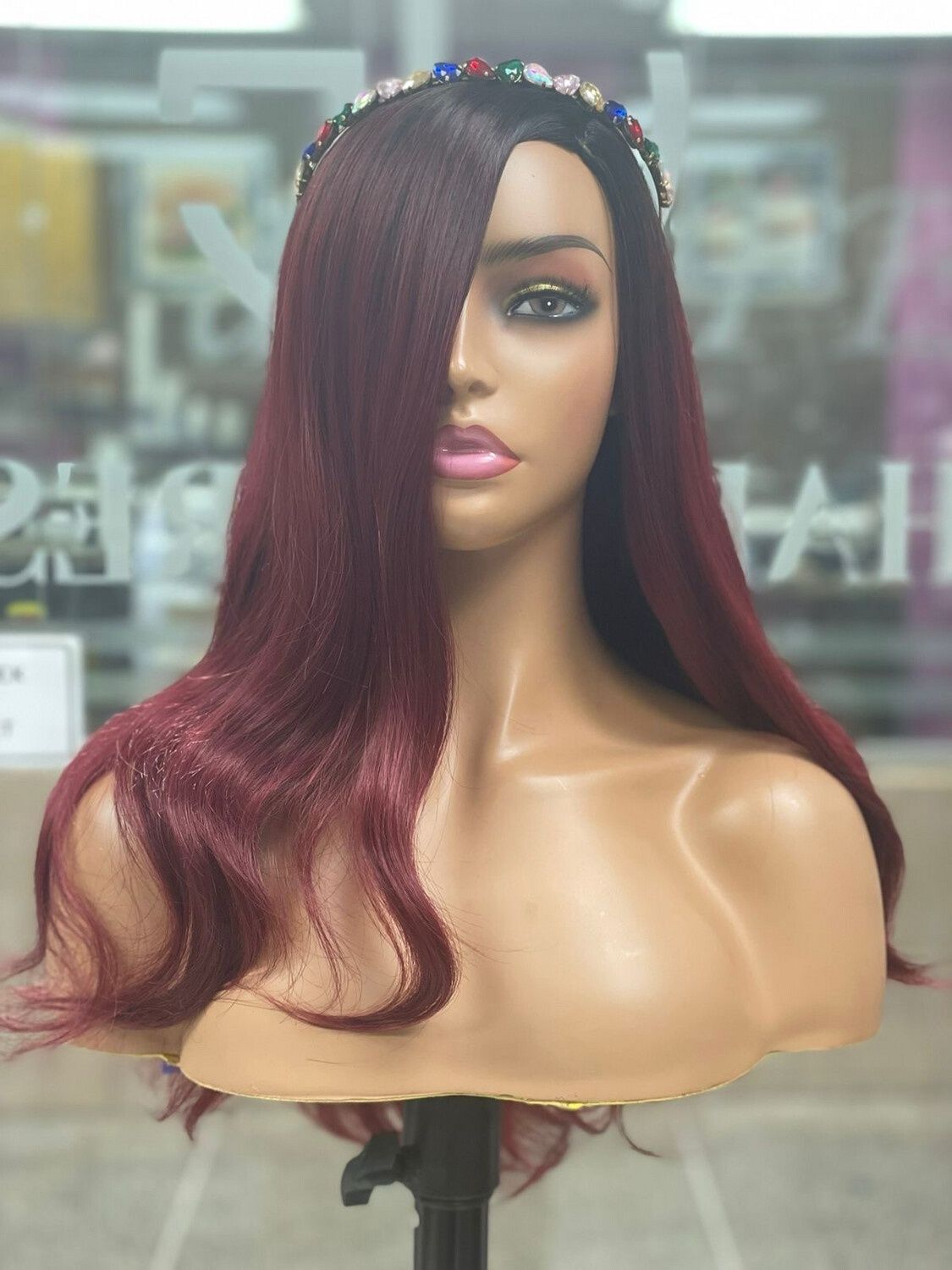 Mia - Wavy Synthetic Wig - 1B/Burgundy (L)