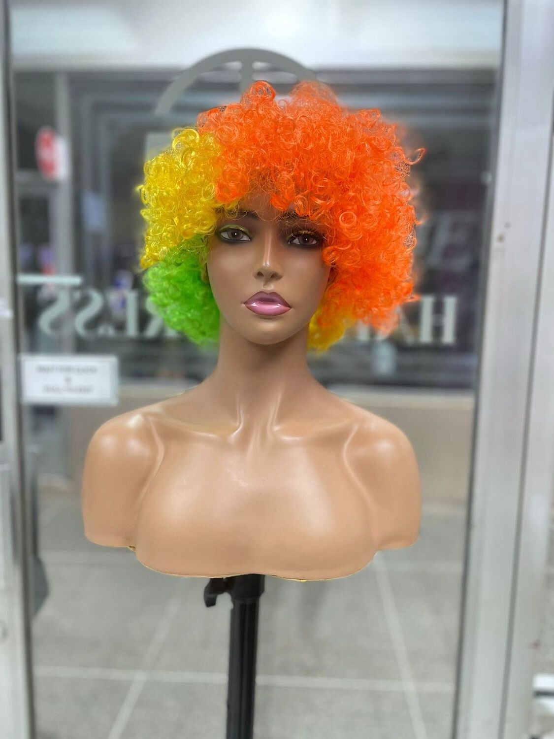 Straight - Synthetic Wig - Afro - Green/Orange/Yellow