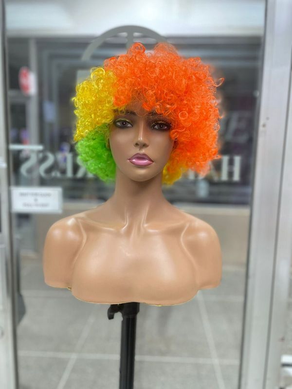 Straight - Synthetic Wig - Afro - Green/Orange/Yellow