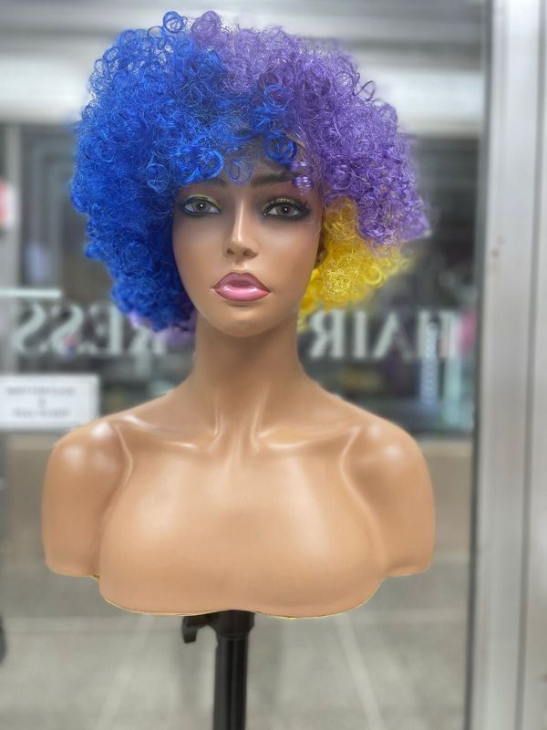 Straight - Synthetic Wig - Afro - Blue/Yellow/Purple