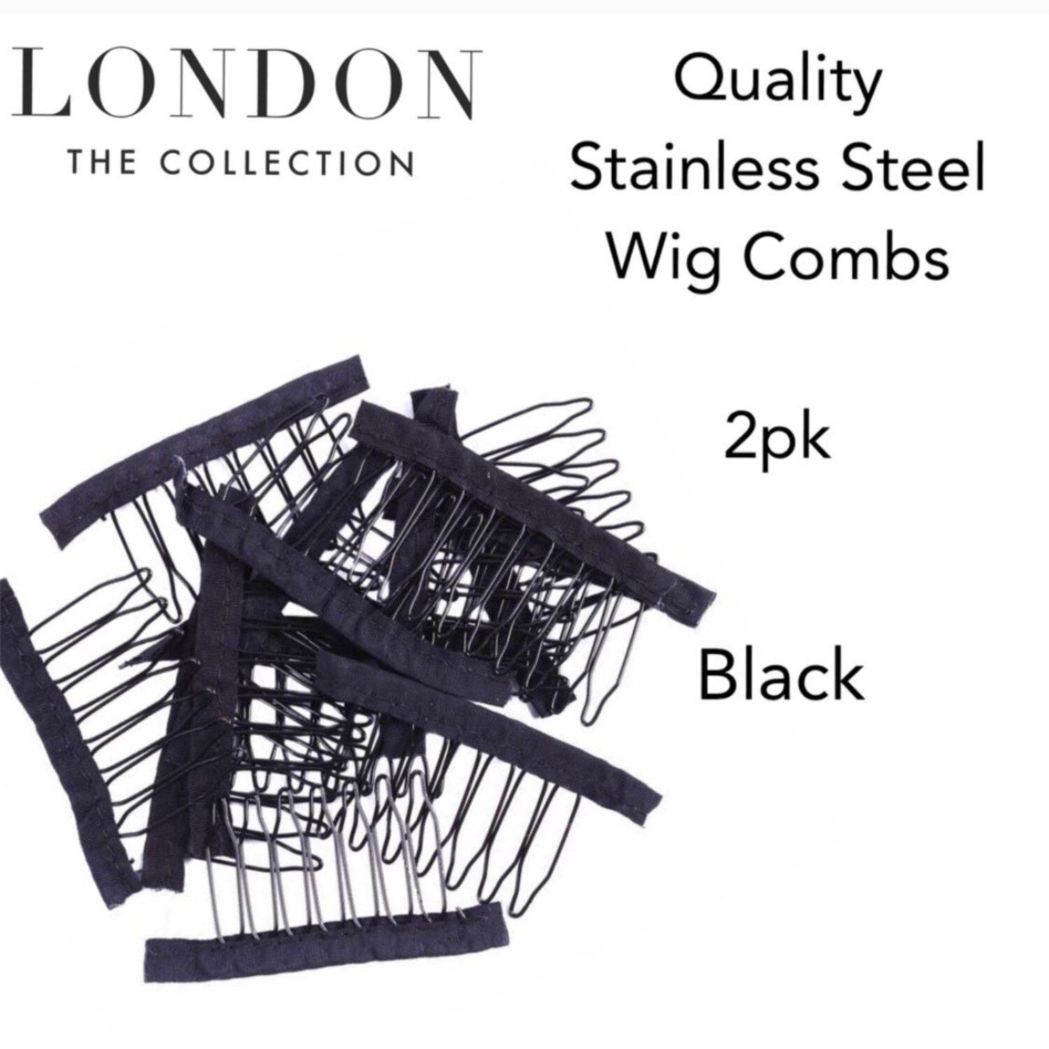 Wig Combs - 3.8cm 7teeth - Black 2pk